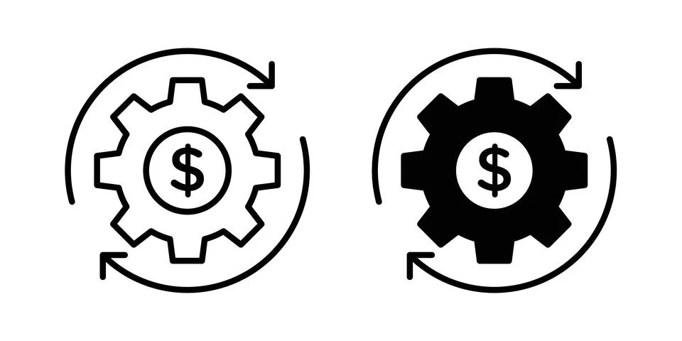 Costs optimization icon solid, line, and editable vector set. Stock Illustration