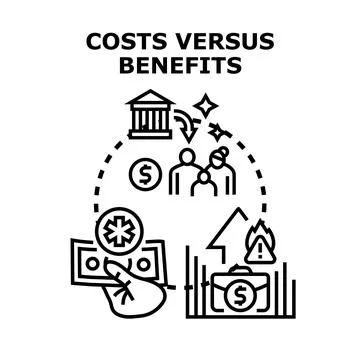 Costs versus benefits analysis comparing value and expenses Stock Illustration