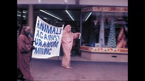 Costumed Protesters Oppose Uranium Mining in Tasmania, 1977 Stock Footage 339653584