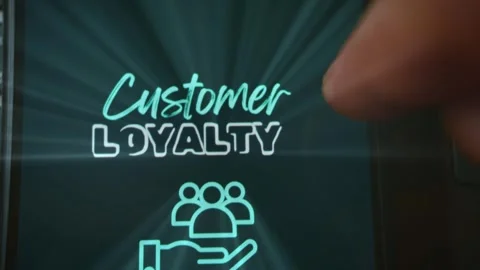 Costumer Loyalty themed graphic presentation viewed on smartphone Stock Footage 289086296