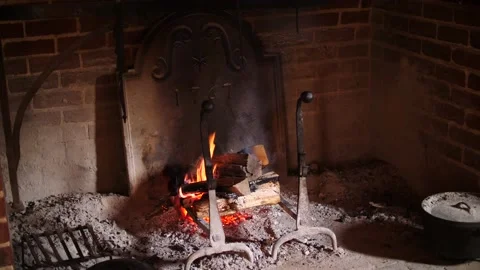Cosy warm fire burning in a rustic hearth Video stock 166661737