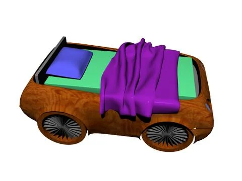 Cot in the form of a car with bed linen Illustrazione stock