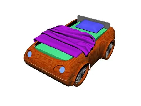 Cot in the form of a car with bed linen Stock Illustration
