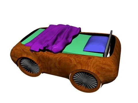 Cot in the form of a car with bed linen Stock Illustration