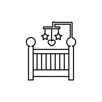 Cot or Infant Bed vector concept icon or symbol in thin line style Stock Illustration
