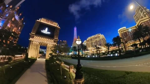 The Cotai Strip Eifel Tower Macau Video stock 247070055