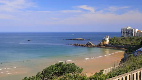 Cote des Basques beach in the Bay of Biscay in Biarritz, France Stock Footage 156845474