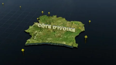 Cote dIvoire 3D Map With Animation Video stock 305782560