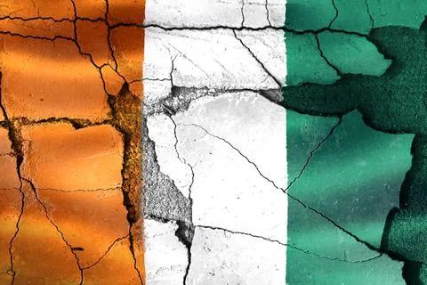 Cote d'Ivoire flag experiencing cracks and breakage Stock Photos