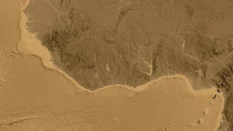 Cote dIvoire on the globe. Regional borders. Sepia elevation. Labels Stock Footage 337783041