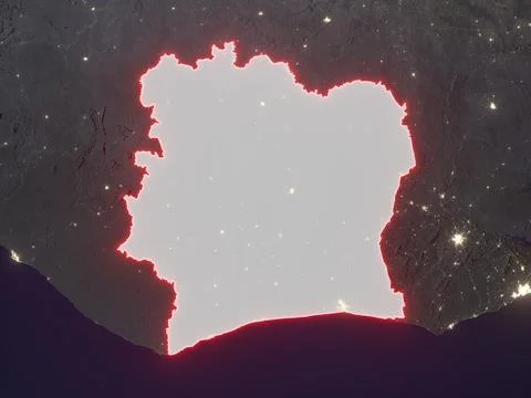 Côte d'Ivoire highlighted on night map 库存插图