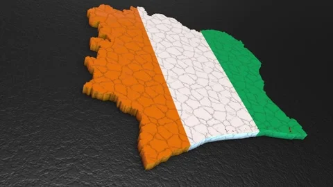 Côte d'Ivoire map 3d. 3d map of Ivory Coast. Stock Footage 271560916