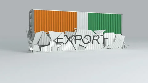 Cote d'lvoire container with the flag falls on top of a container labeled EXPORT Video stock 124446015
