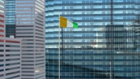 Cote d'lvoire Flag 3D Render Animation Waving Against Glass Office Building  Stock Footage 333081285