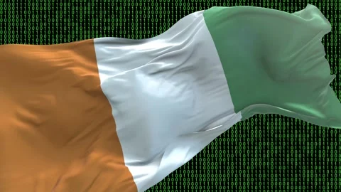 Cote d'lvoire flag - Waving flag on matrix binary code background Stock Footage 321421031