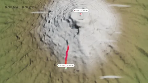 Cotopaxi normal route 3d terrain route map seamless loop Stock Footage 341923282