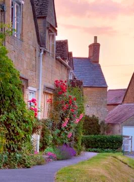 Cotswold cottages at sunset Stock Photos