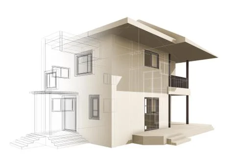 Cottage 3d rendering construction Illustrazione stock