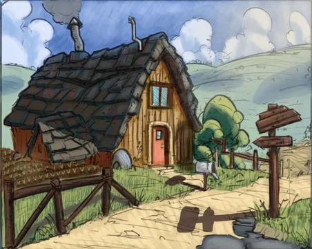 Cottage and nature Stock Illustration