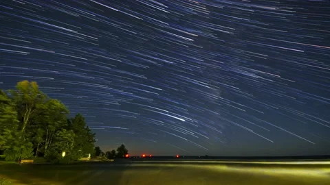 Cottage Beach With Star Trails Time Lapse Stock Footage 144137535