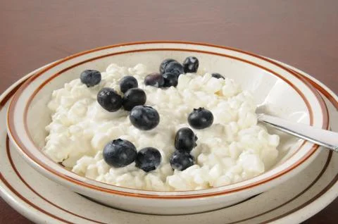 Cottage cheese with blueberries Stock Photos