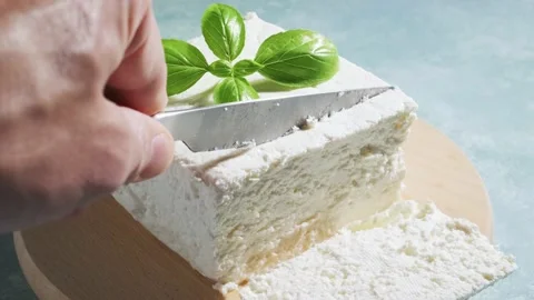 Cottage cheese. Fresh white soft cheese video 4k Stock Footage 201406471