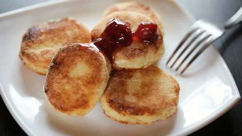 The cottage cheese a pancakes Stock Footage 146752037