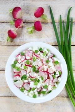 Cottage cheese with radish Stock Photos