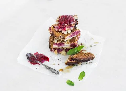 Cottage cheese raspberry pie bars Stock Photos