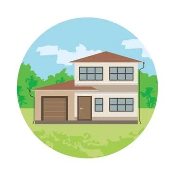Cottage is in a circle Stock Illustration