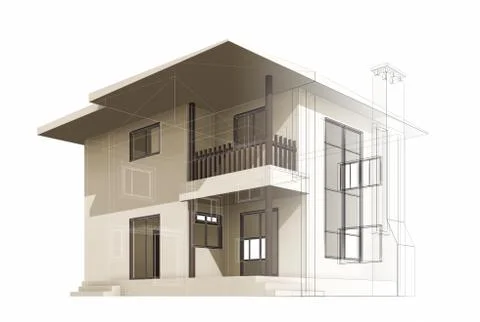 Cottage construction 3d rendering Stock Illustration