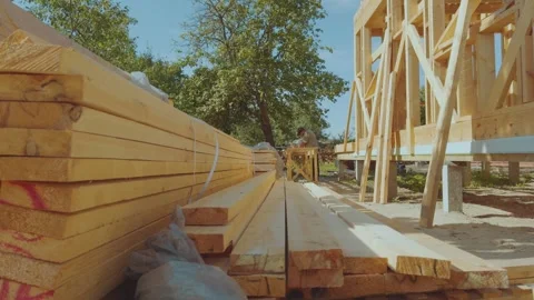 Cottage construction, builders, construction workers' work processes Stock Footage 339506263