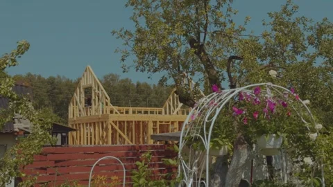 Cottage construction, builders, construction workers' work processes Stock Footage 339506344