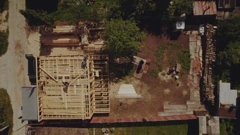 Cottage construction, builders, construction workers' work processes Stock Footage 339506374