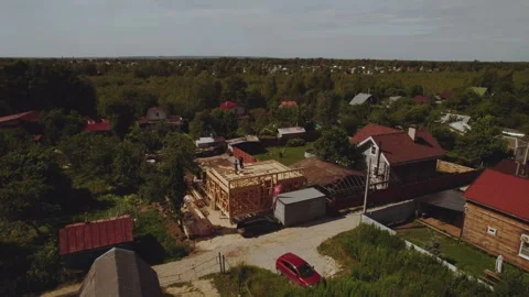 Cottage construction, builders, construction workers' work processes Stock Footage 339506451