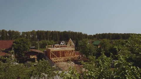 Cottage construction, builders, construction workers' work processes Stock Footage 339506538