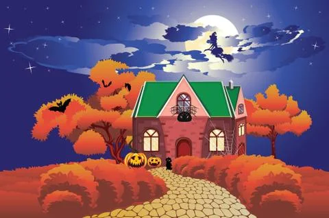 Cottage decorated for Halloween Stock-Illustration