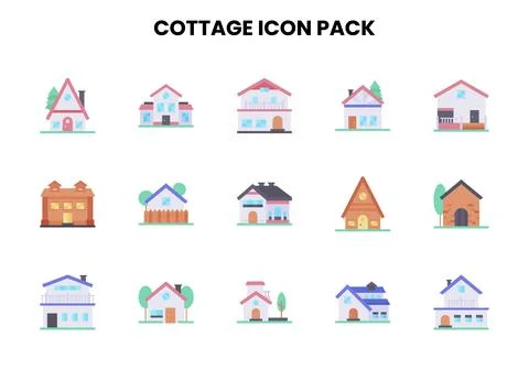 Cottage Flat Graphics Icons Pack Stock Illustration