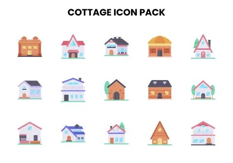 Cottage Flat Icons Pack Stock Illustration