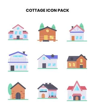 Cottage Flat Set Icons Pack Stock Illustration
