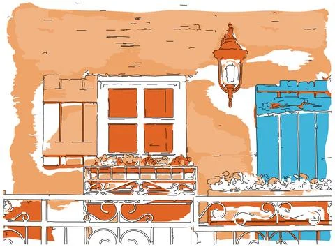 Cottage front window,door Stock Illustration