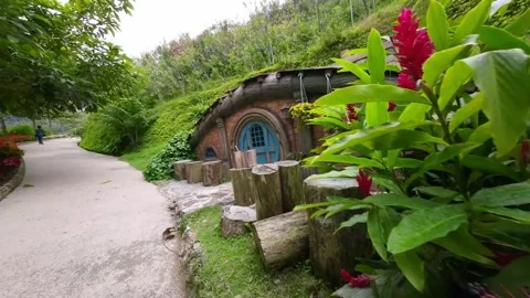 A cottage in Hobbitoon, an agricultural theme park in Cameron Highlands Stock Footage 313772466