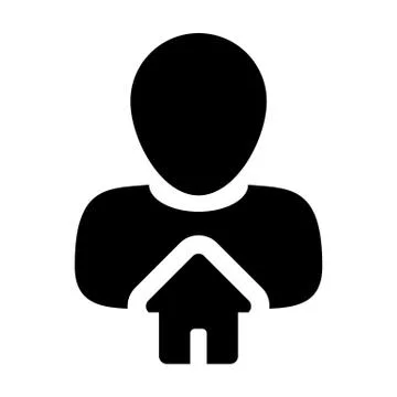 Cottage icon vector with person profile avatar male user in a flat color glyph Stock Illustration