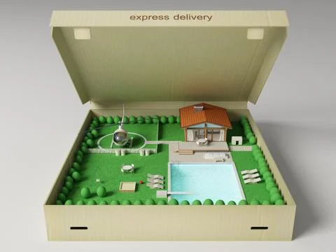 Cottage with land in the box Stock Illustration