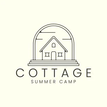 Cottage with line art and emblem style logo vector illustration icon template Stock Illustration