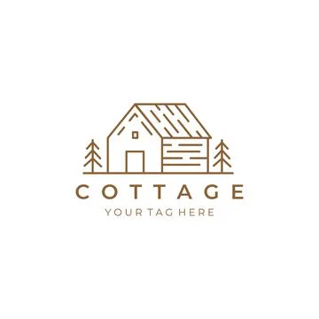 Cottage line art logo vector illustration design Stock Illustration