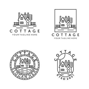 Cottage line art set bundle logo vector illustration template design. home, h Stock Illustration