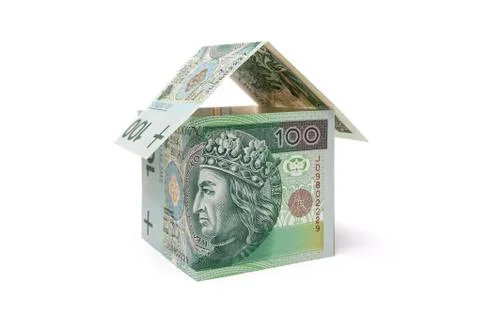 Cottage with Polish banknotes Stock Photos