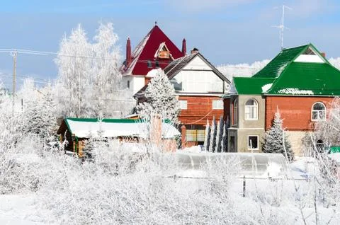 Cottage settlement in the winter Stock Photos