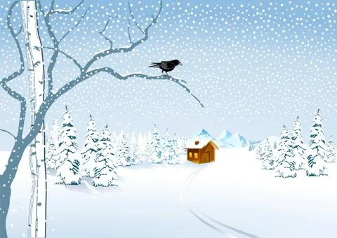 A cottage in the snow Stock Illustration